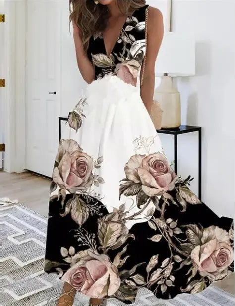 Women's Elegant V-Neck Midi Dress – Versatile Summer Fashion-MODAUTLET