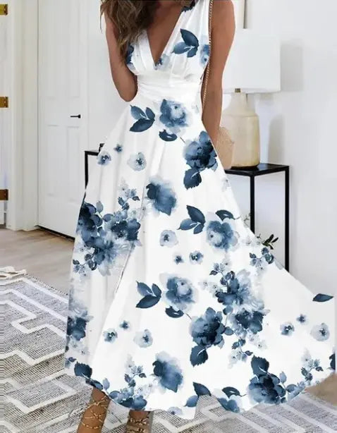 Women's Elegant V-Neck Midi Dress – Versatile Summer Fashion-MODAUTLET