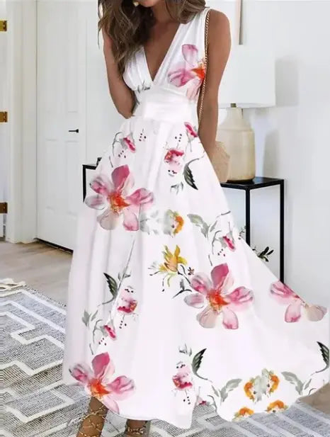 Women's Elegant V-Neck Midi Dress – Versatile Summer Fashion-MODAUTLET