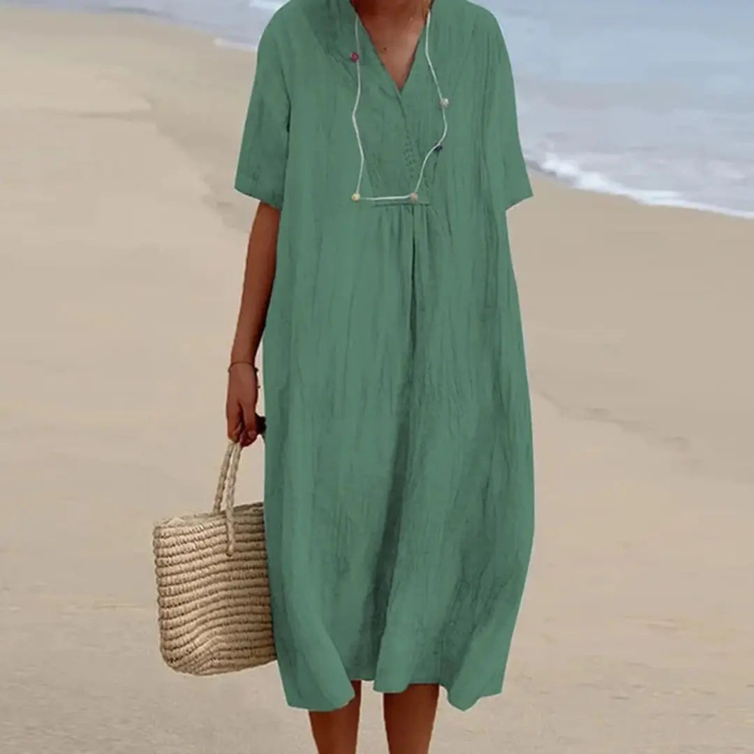 Women's V-Neck Summer Dress – Chic & Easy to Wear Green