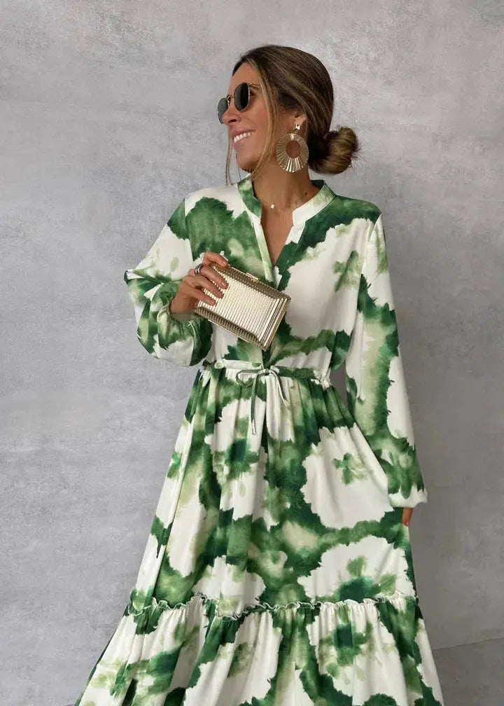 Women's Elegant White V-Neck Maxi Dress – Flowing Design-MODAUTLET