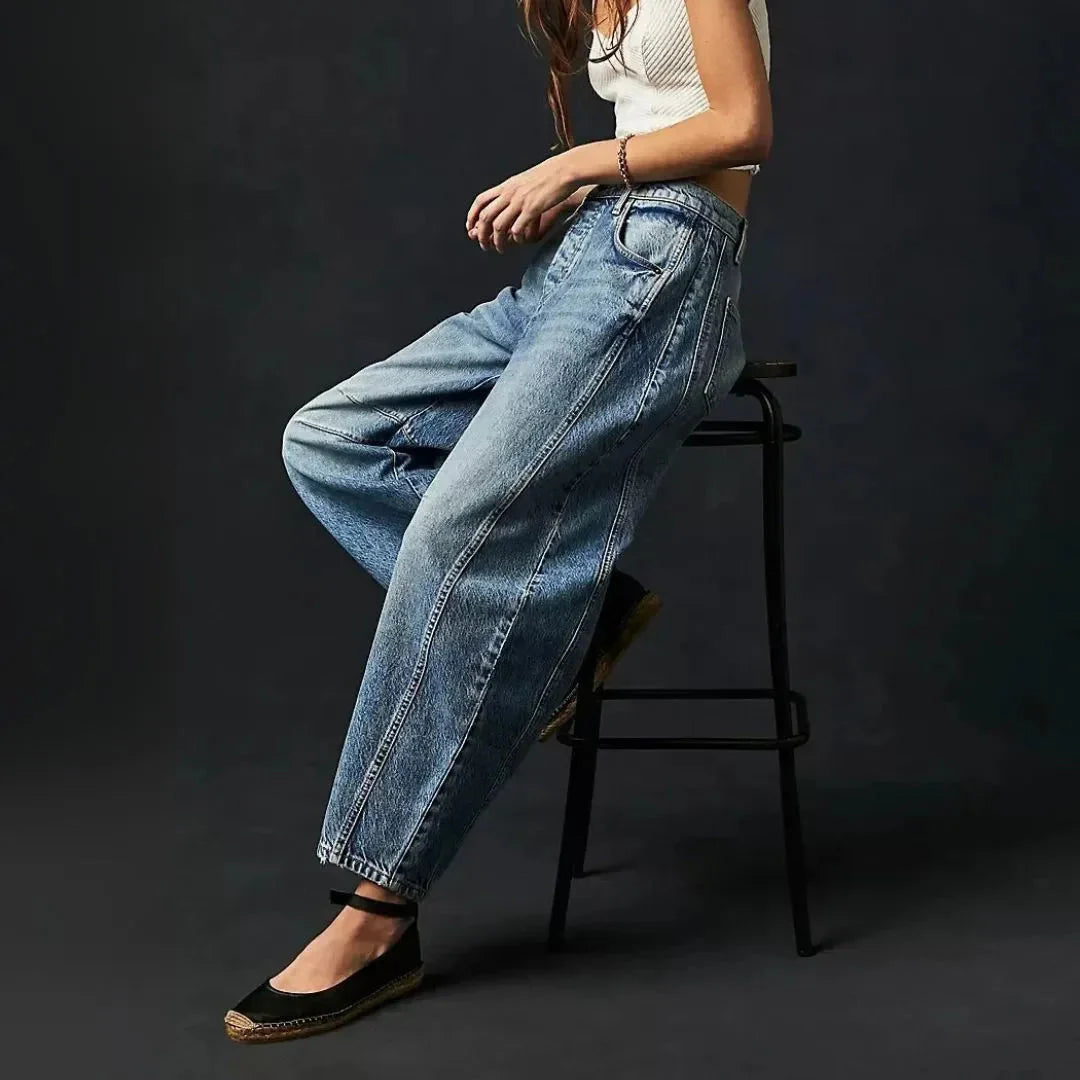 Mid-Rise Barrel Jeans for Effortless Style-MODAUTLET