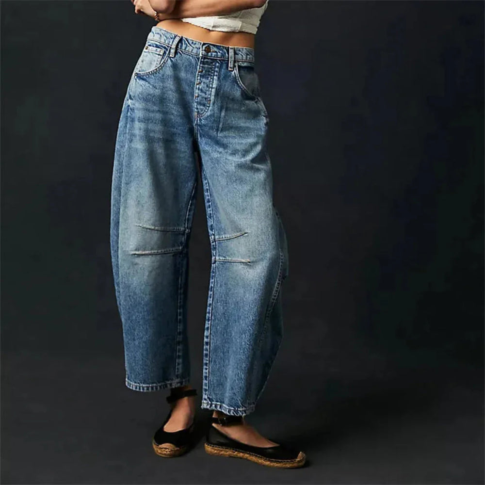 Mid-Rise Barrel Jeans for Effortless Style-MODAUTLET
