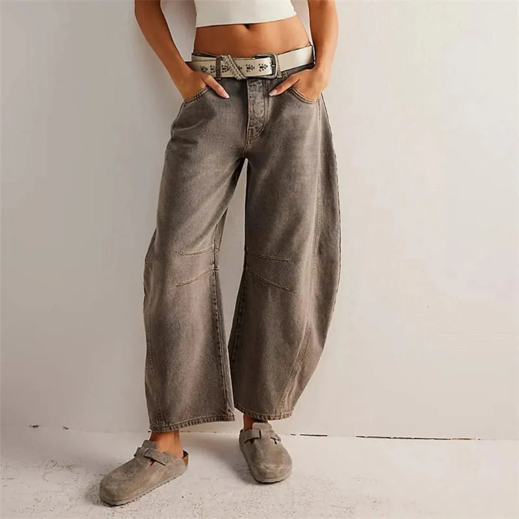 Mid-Rise Barrel Jeans for Effortless Style Washed Gray