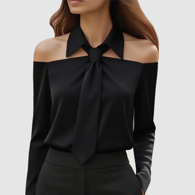 Valerie | Women's Off-Shoulder Tie-Neck Long Sleeve Top-MODAUTLET
