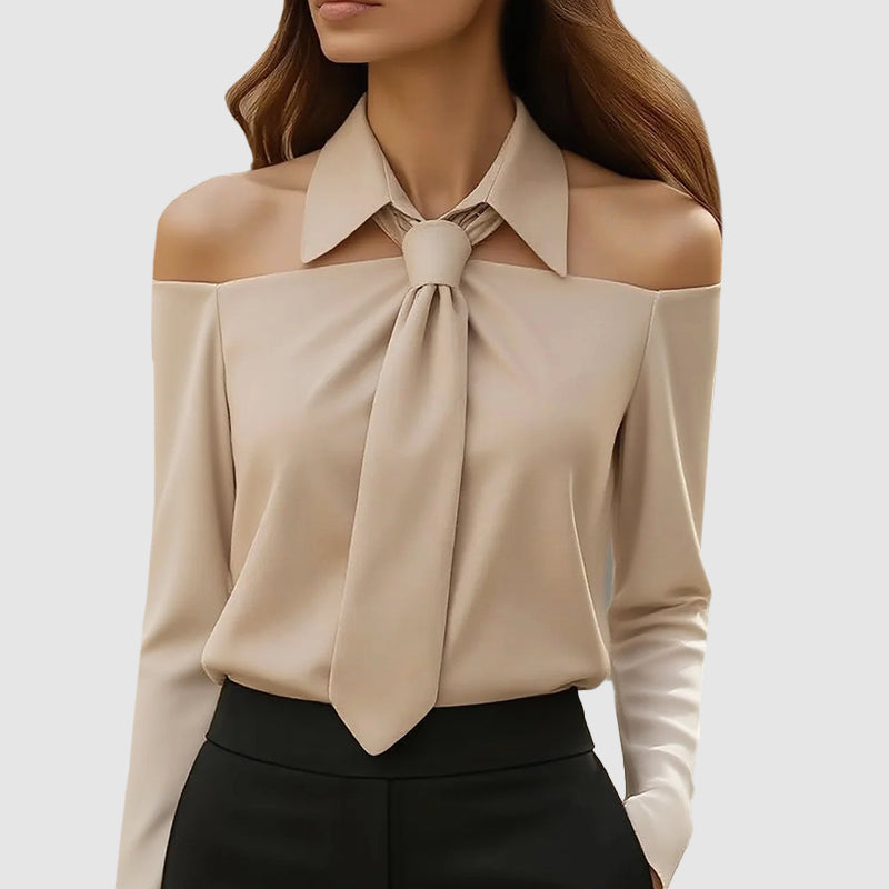 Valerie | Women's Off-Shoulder Tie-Neck Long Sleeve Top-MODAUTLET