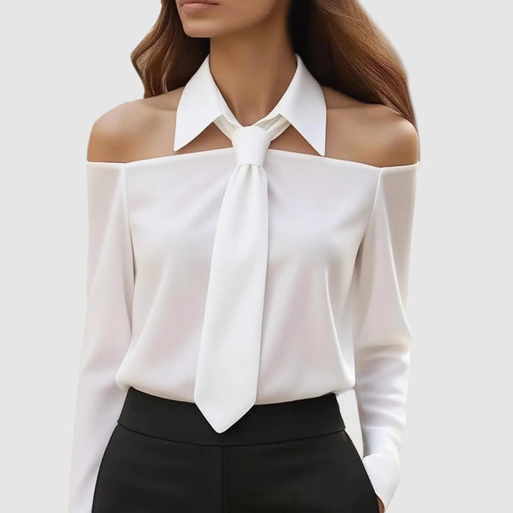 Valerie | Women's Off-Shoulder Tie-Neck Long Sleeve Top-MODAUTLET