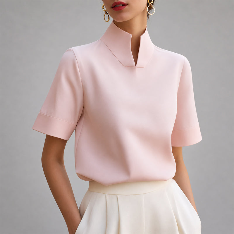 Valerie | Women's Structured V-Cut Mock Neck Top-MODAUTLET
