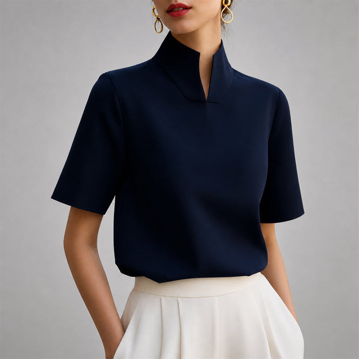 Valerie | Women's Structured V-Cut Mock Neck Top-MODAUTLET