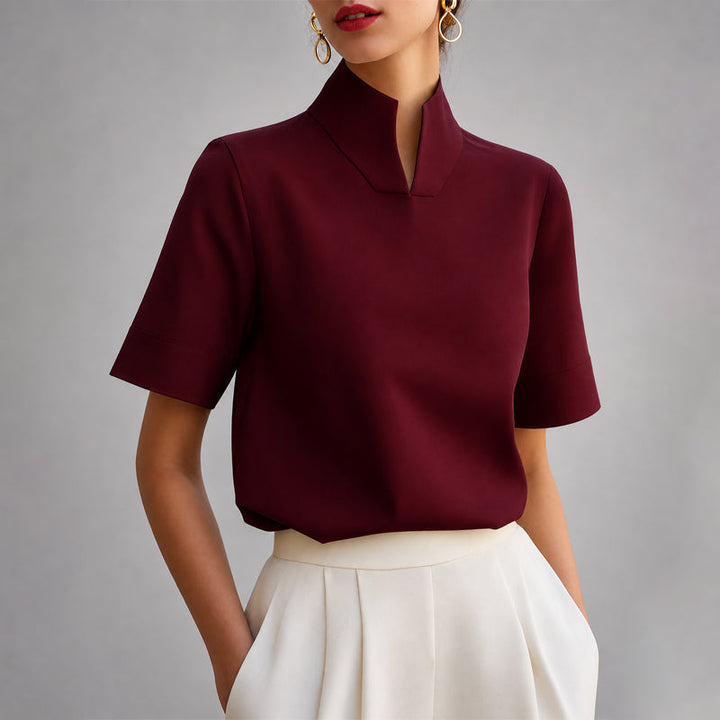 Valerie | Women's Structured V-Cut Mock Neck Top-MODAUTLET