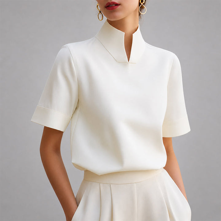 Valerie | Women's Structured V-Cut Mock Neck Top-MODAUTLET