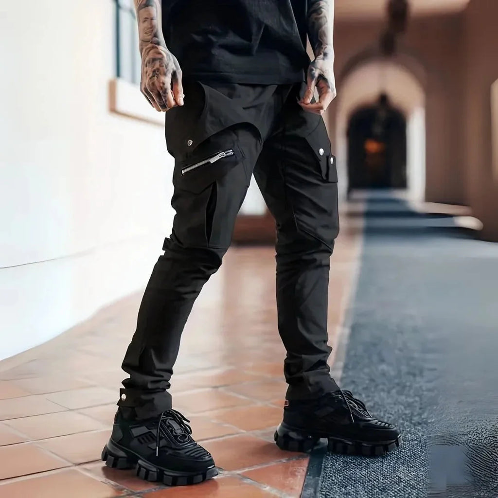Skinny Zip Cargo Pants for Men Black