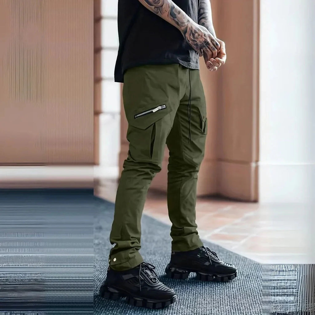 Skinny Zip Cargo Pants for Men Green