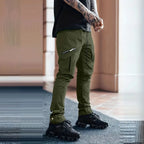 Skinny Zip Cargo Pants for Men Green