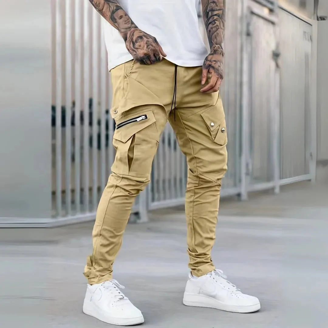 Skinny Zip Cargo Pants for Men Khaki