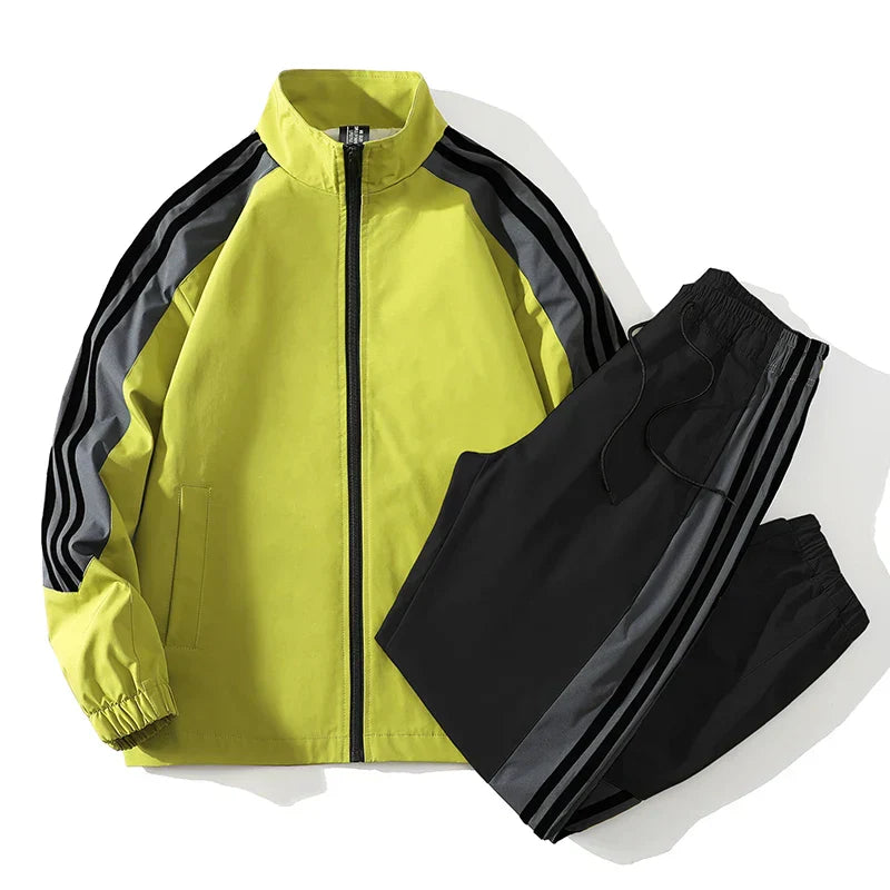 Colorblock Tracksuit Set Two Piece Breathable Lightweight Lime Yellow