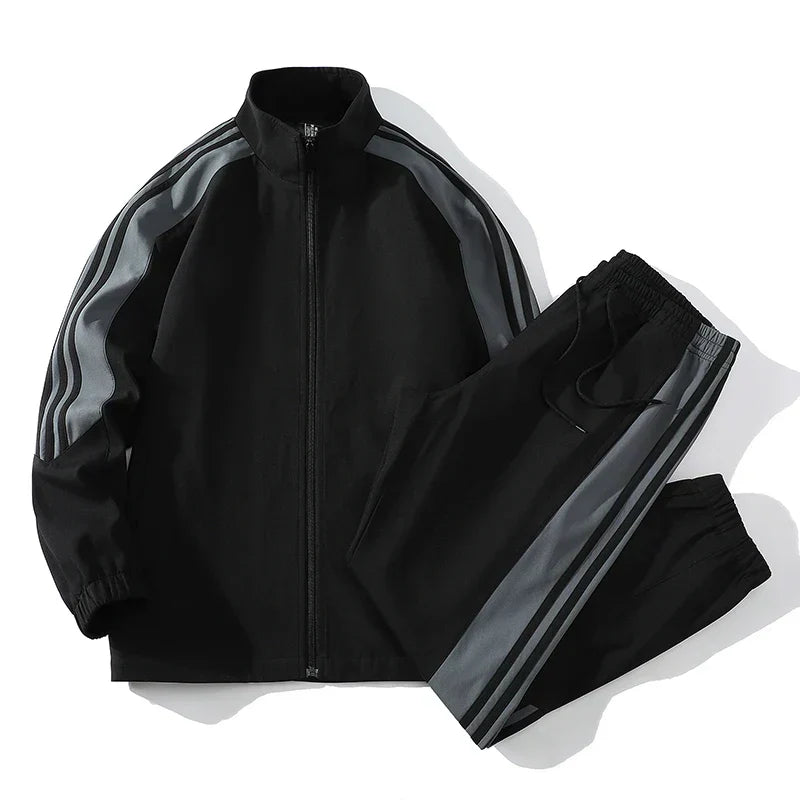 Colorblock Tracksuit Set Two Piece Breathable Lightweight Black