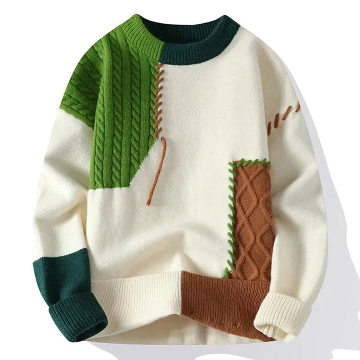 Vanguard Patchwork Sweater Forest Green & Brown
