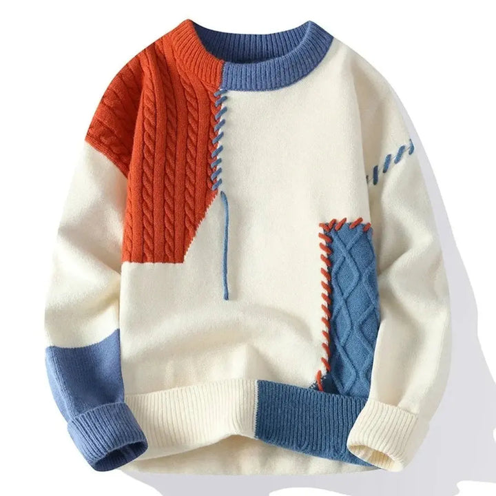 Vanguard Patchwork Sweater Rusty Orange & Blue