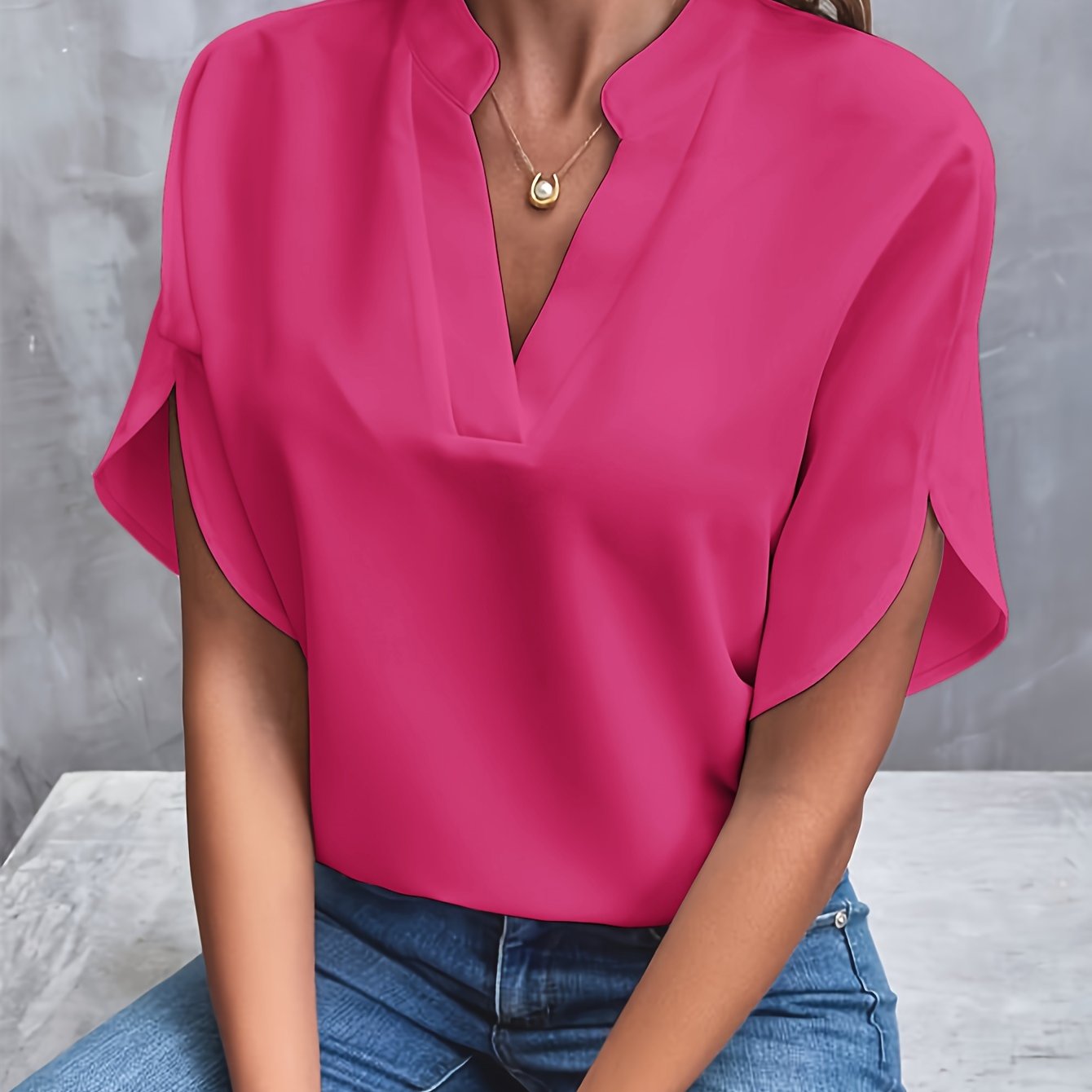 Womens's Elegant V-Cut Top Pink