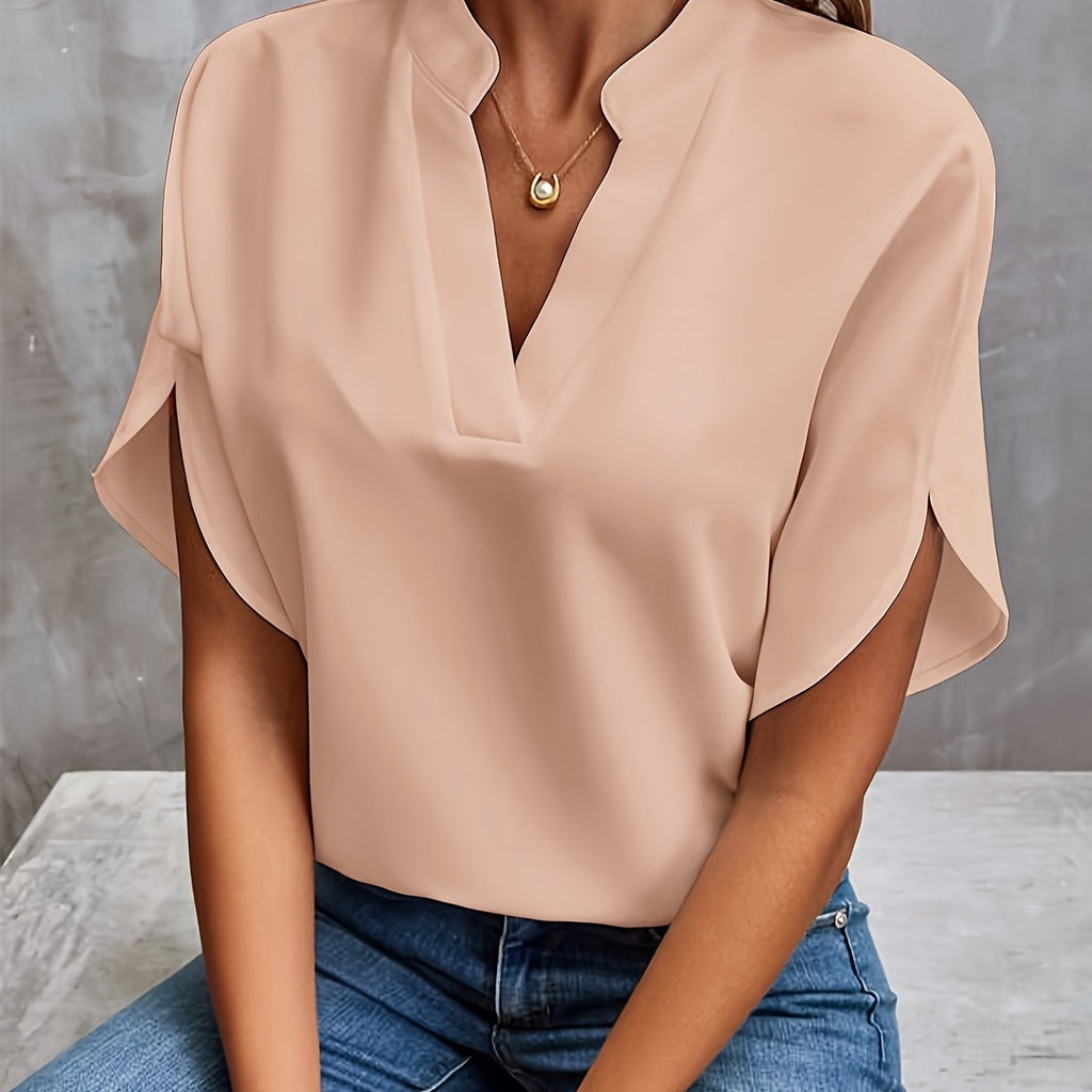 Womens's Elegant V-Cut Top Beige