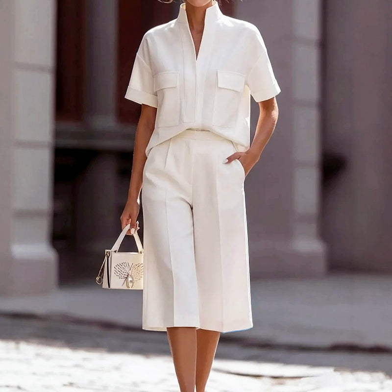 Veronica | Women's Pocket Top and Wide-Leg Culotte Set-MODAUTLET
