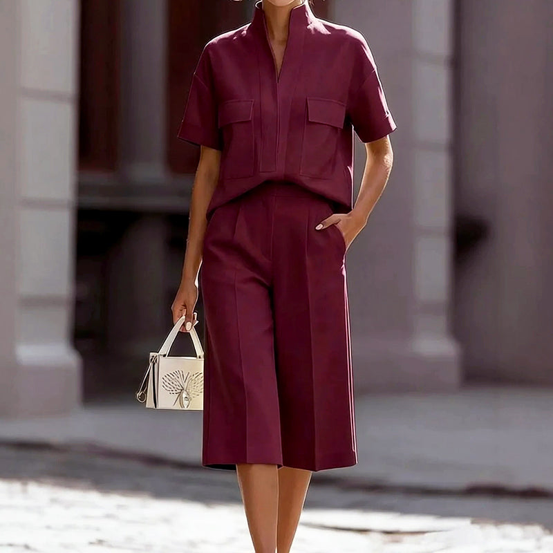 Veronica | Women's Pocket Top and Wide-Leg Culotte Set-MODAUTLET