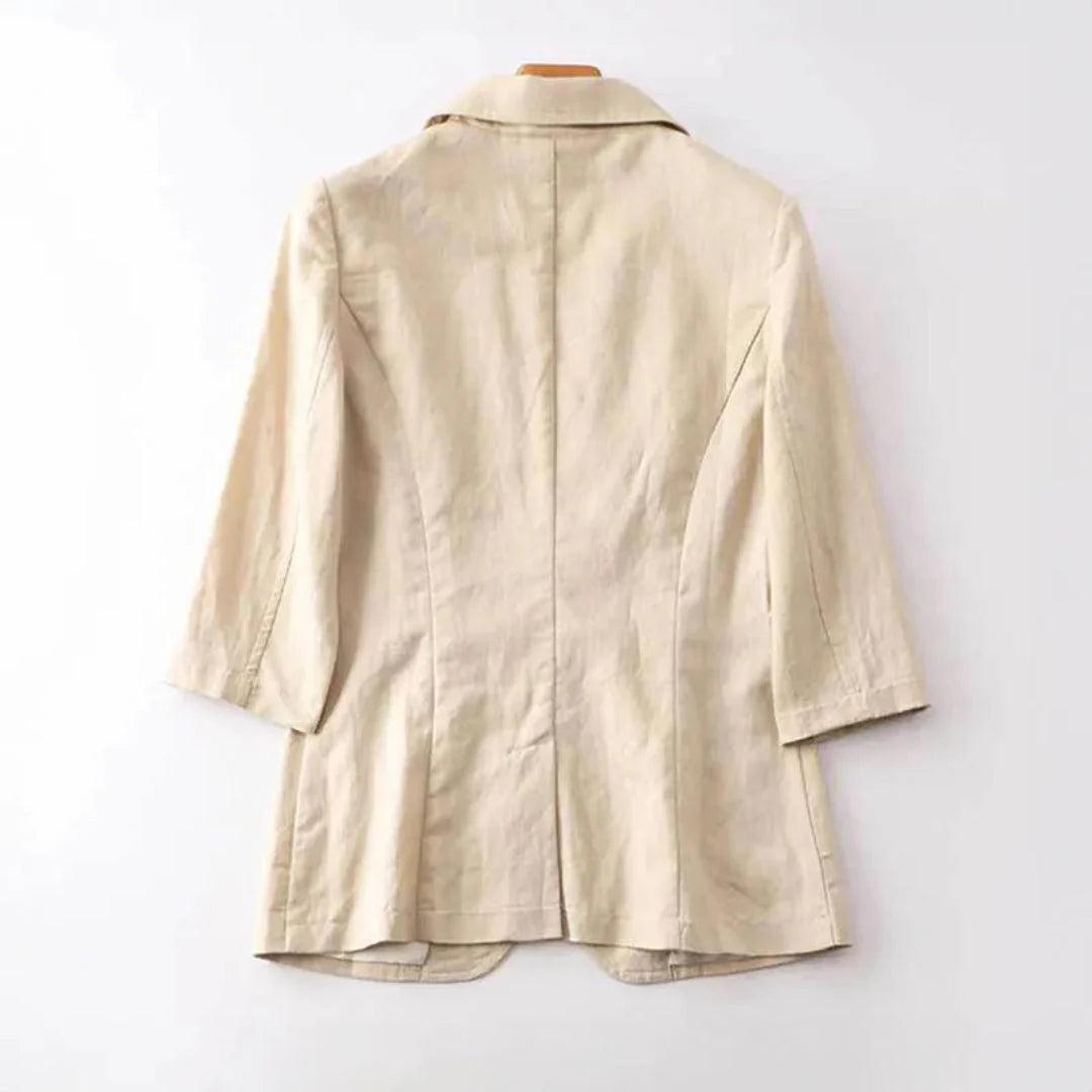 3/4 Sleeve Linen Blazer for Women-MODAUTLET