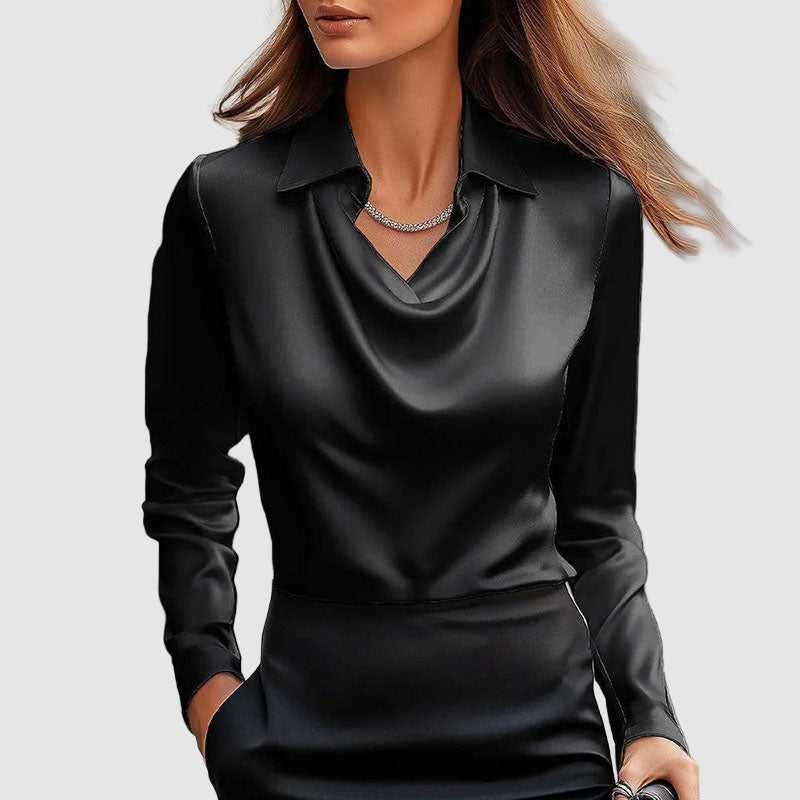 Victoria | Women's Cowl Neck Draped Satin-Style Blouse-MODAUTLET