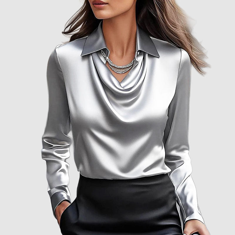 Victoria | Women's Cowl Neck Draped Satin-Style Blouse-MODAUTLET