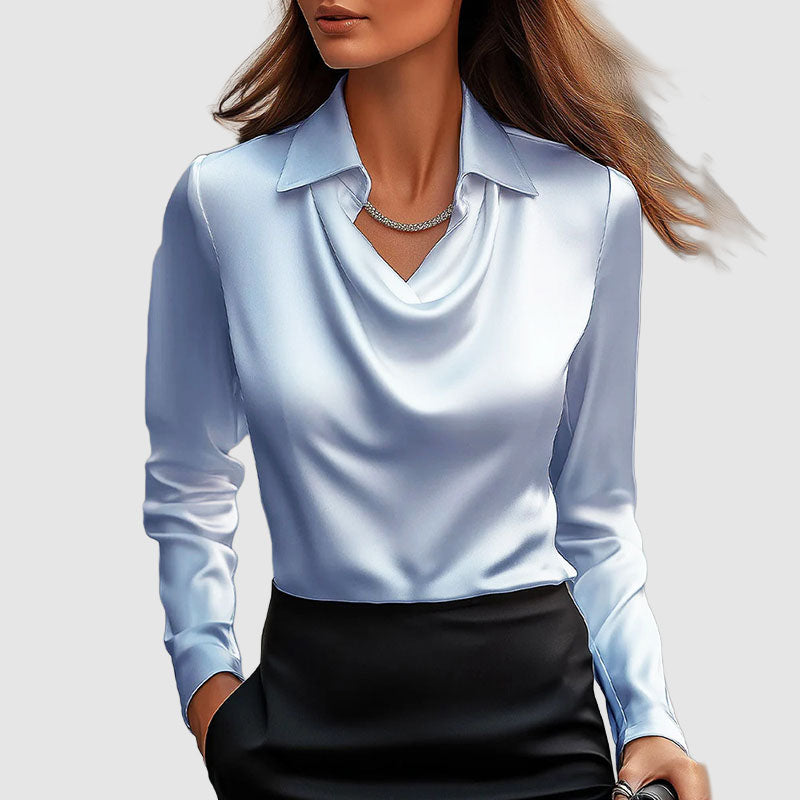 Victoria | Women's Cowl Neck Draped Satin-Style Blouse-MODAUTLET