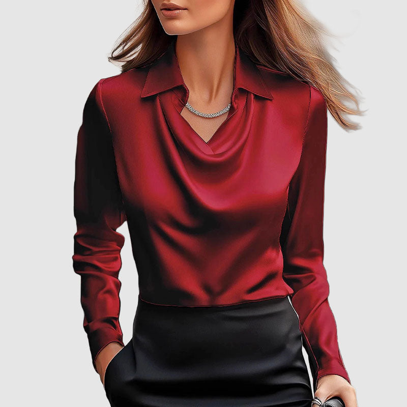 Victoria | Women's Cowl Neck Draped Satin-Style Blouse-MODAUTLET