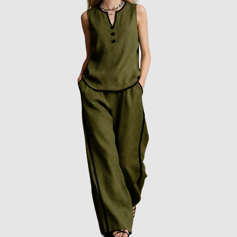 Victoria | Women's Sleeveless Top and Wide-Leg Pants Ensemble-MODAUTLET