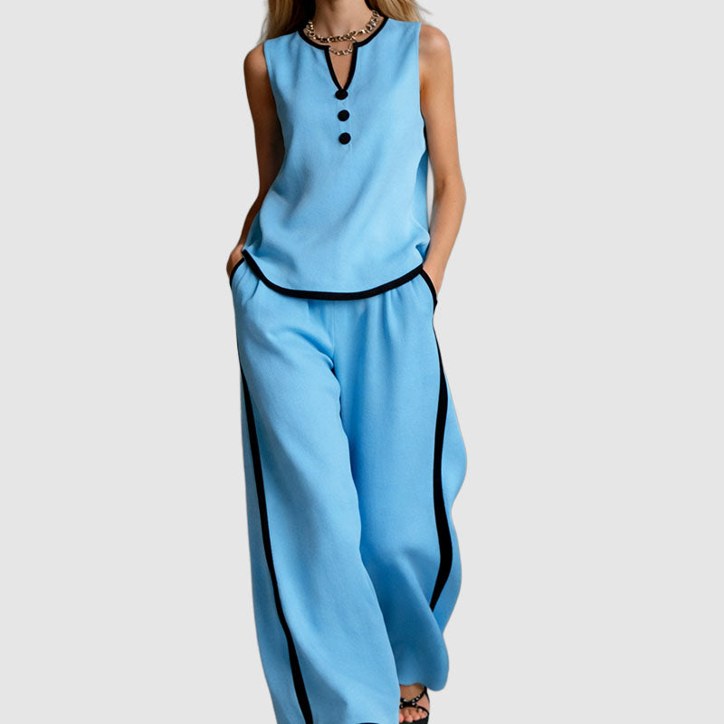 Victoria | Women's Sleeveless Top and Wide-Leg Pants Ensemble-MODAUTLET