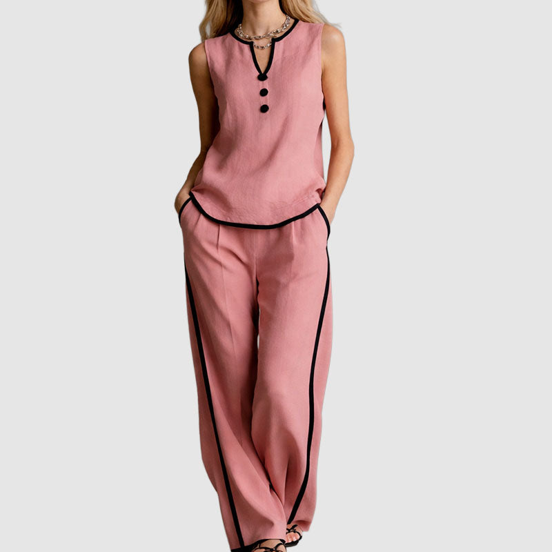 Victoria | Women's Sleeveless Top and Wide-Leg Pants Ensemble-MODAUTLET