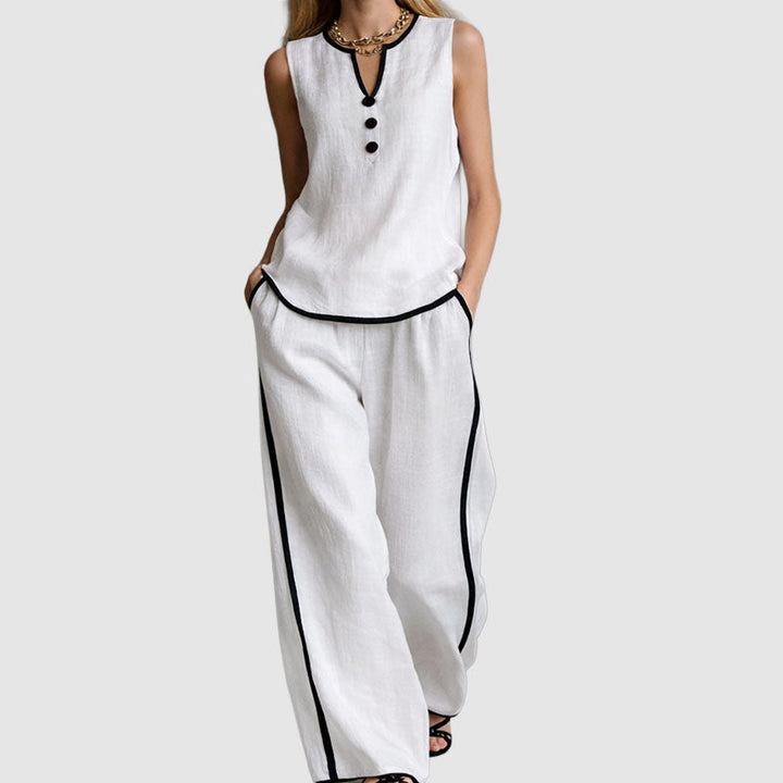 Victoria | Women's Sleeveless Top and Wide-Leg Pants Ensemble-MODAUTLET