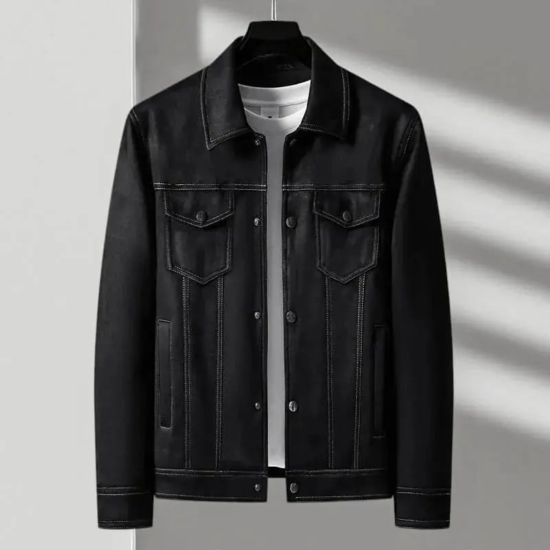 Vintage Button-Front Suede Jacket for Men Midnight Black