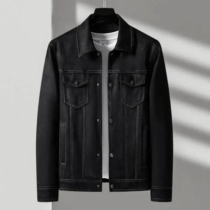 Vintage Button-Front Suede Jacket for Men Midnight Black