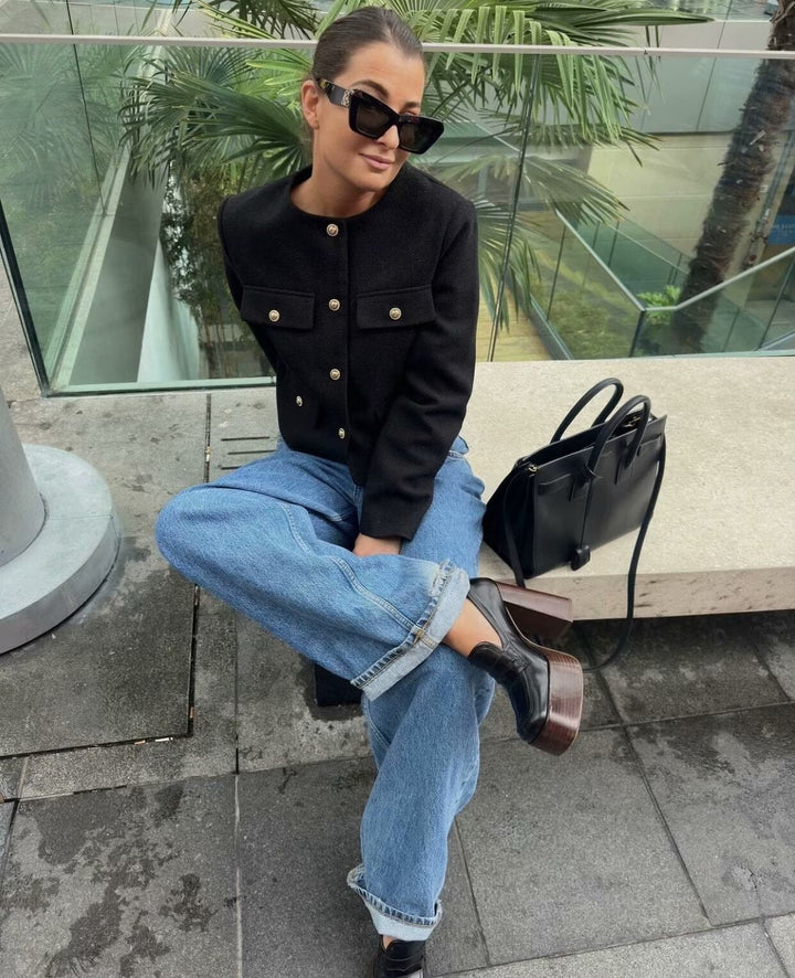Vintage Cropped Jacket - Retro Style Black