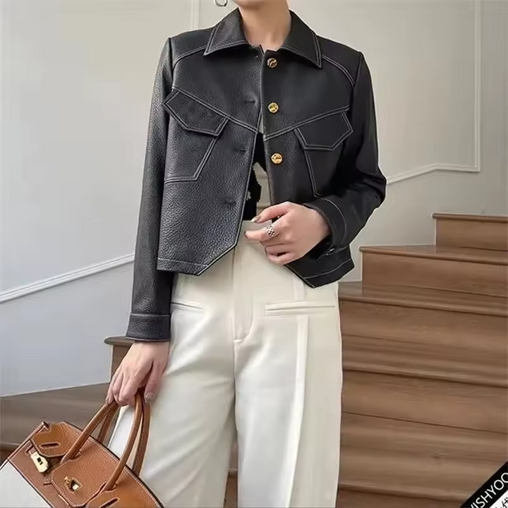 Vintage Leather Jacket For Women Genuine Cowhide Fashion