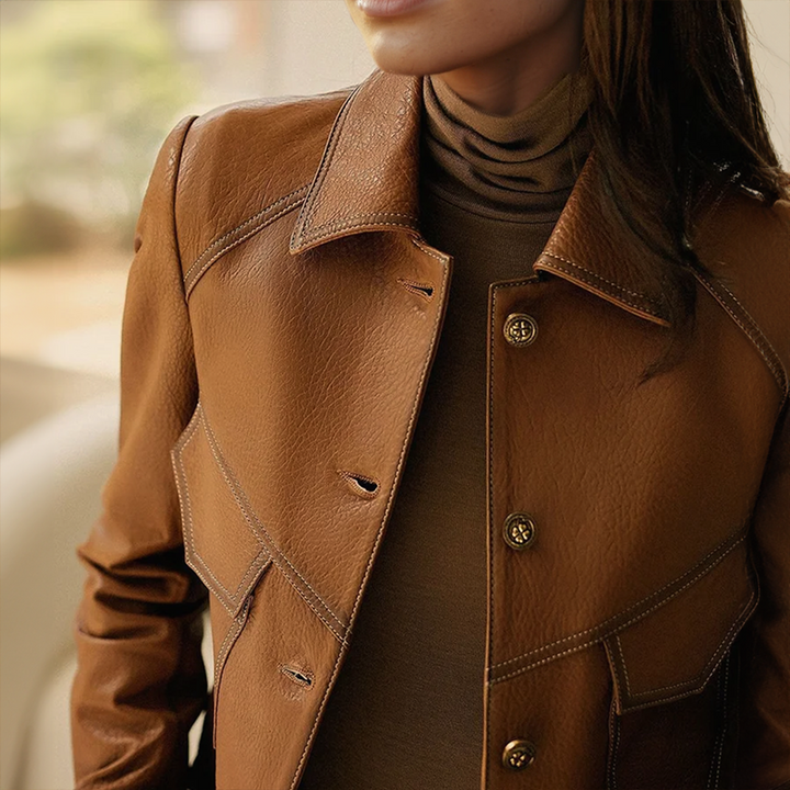 Vintage Leather Jacket For Women Genuine Cowhide Fashion