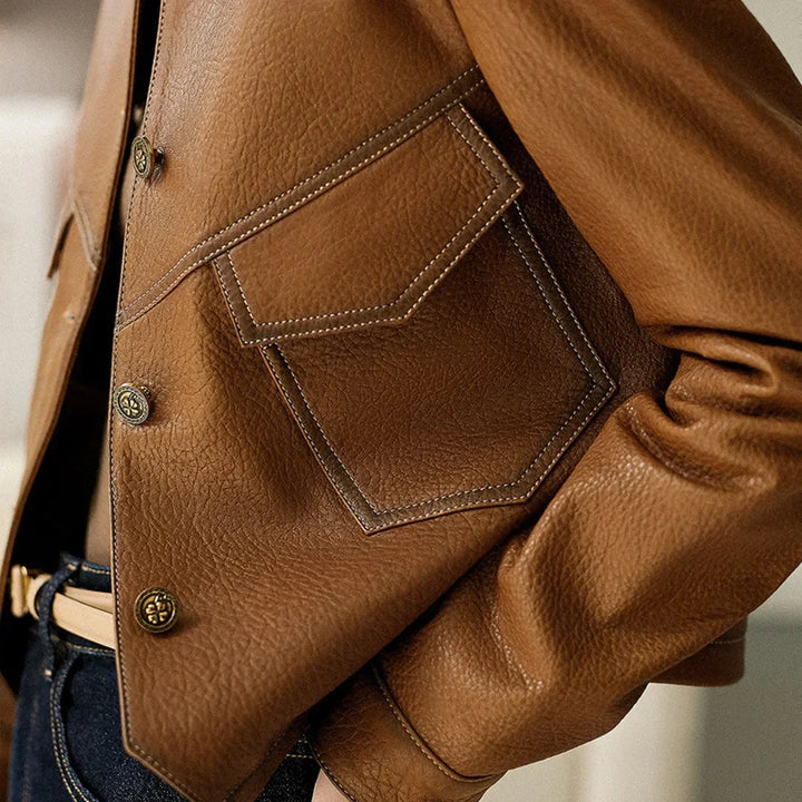 Vintage Leather Jacket For Women Genuine Cowhide Fashion