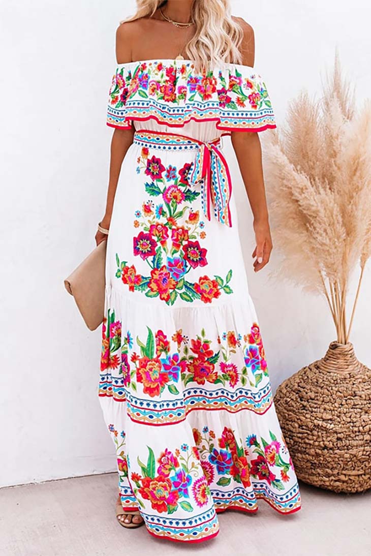 Vestido Maxi Boho Floral Vintage para Mulher