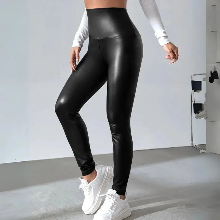 Fleece-Lined Leather Leggings in Violet-MODAUTLET