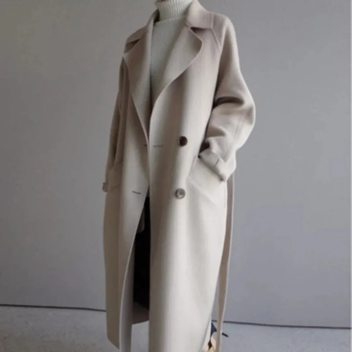 Waist-Cinching Mid-Length Wool Coat White