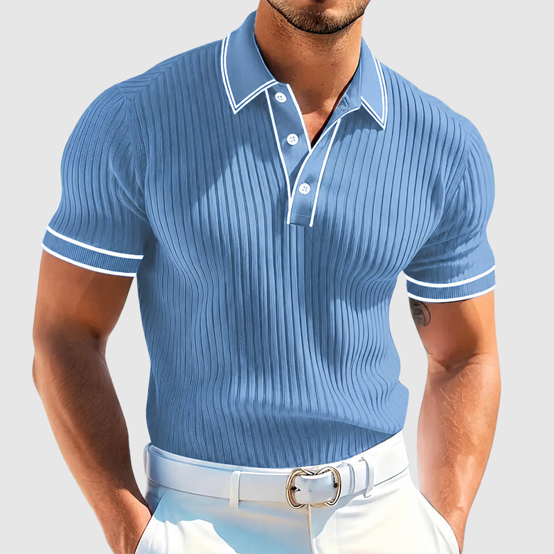 Walter | Men's Ribbed Contrast Trim Knit Polo-MODAUTLET