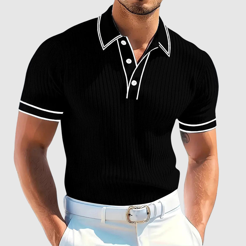 Walter | Men's Ribbed Contrast Trim Knit Polo-MODAUTLET