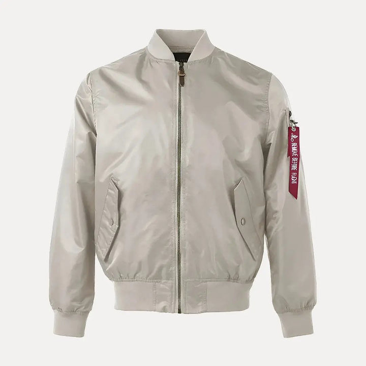 Water-Resistant Varsity Jacket for All-Weather Style Beige