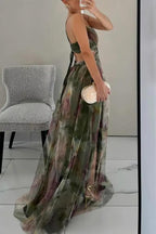 Women's Elegant Watercolor Print Maxi Dress