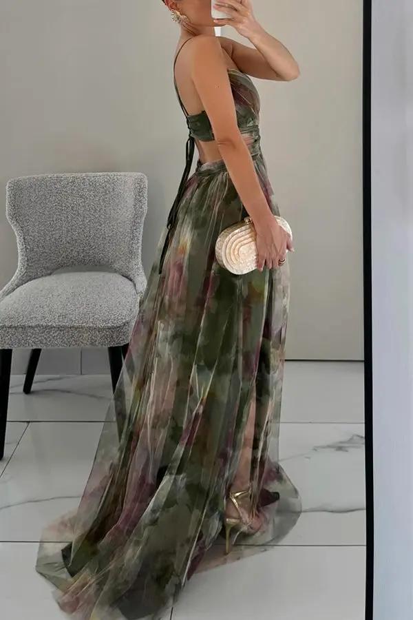 Women's Elegant Watercolor Print Maxi Dress